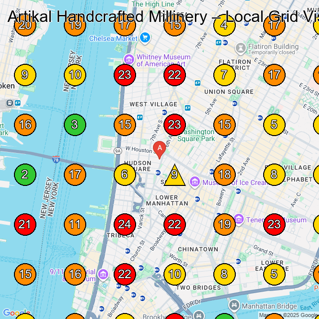 Artikal Handcrafted Millinery Fashion Accessories Store GeoGrid ranking map for 22 King Lower Level Street New